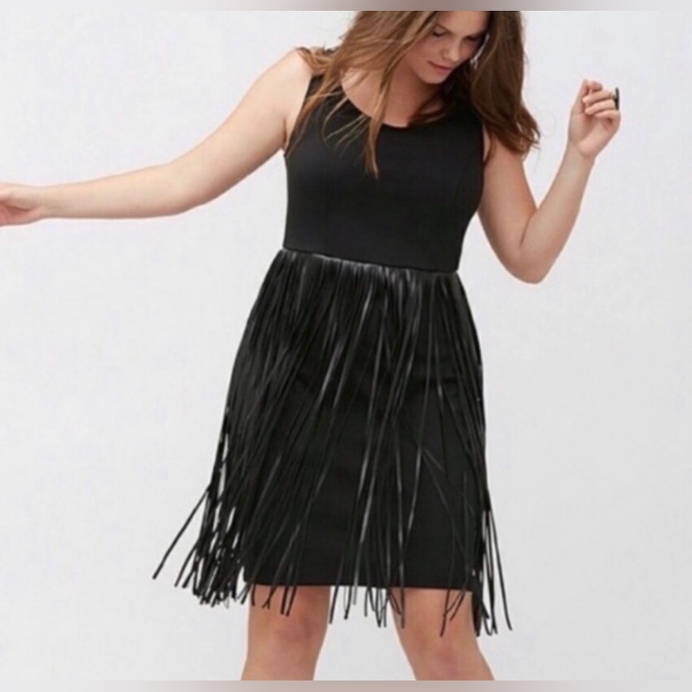 Lane Bryant sz 28 Black Fringe Dress GUC